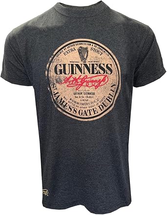 Traditional Craf Guinness T-Shirt for Men Ireland Short Sleeve Charcoal Vintage US, Alpha, Medium, Regular, Regular, Charcoal