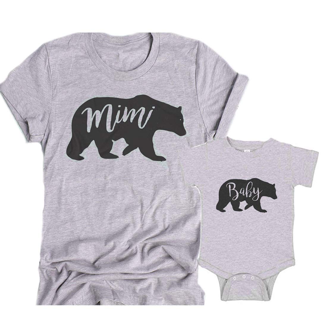 Southern Sisters Matching Mimi Bear Shirt and Baby Bears Romper Sold Individually (6 Month Romper) Grey