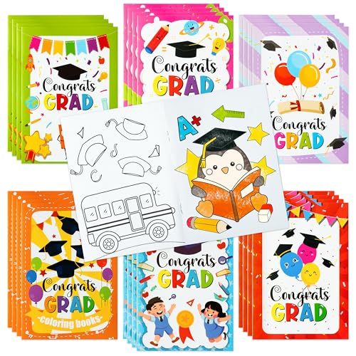Image of Kindergarten Graduation Coloring Books - 24Pcs Congrats Grad DIY Color-in Pages Books for Kids Bulk Pre-kindergarten Activity Books Mini Coloring Book Party Favors Graduation Classroom Gifts