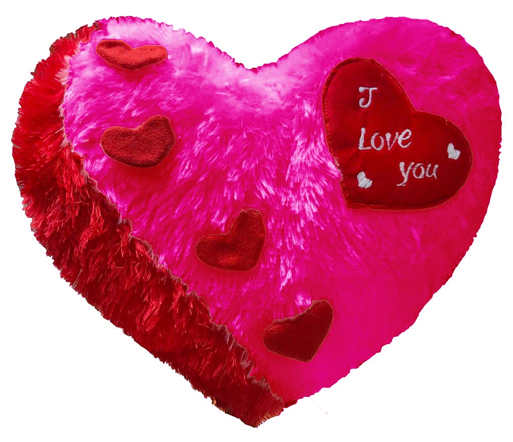PICKKART Polyester Love Heart Shape Soft Plush Pillow, - Gift For Valentine Day Someone Special, Size : 37 Cm X 30 Cm (Dark Pink)