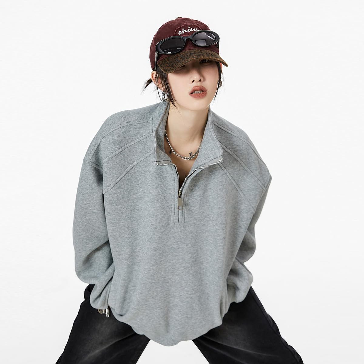 Women quarter Zip Up Pullover Hoodies-Half Sweatshirt Sweater,Fleece Jacket,Clothing for Airport Outfits 2025 - Image 5