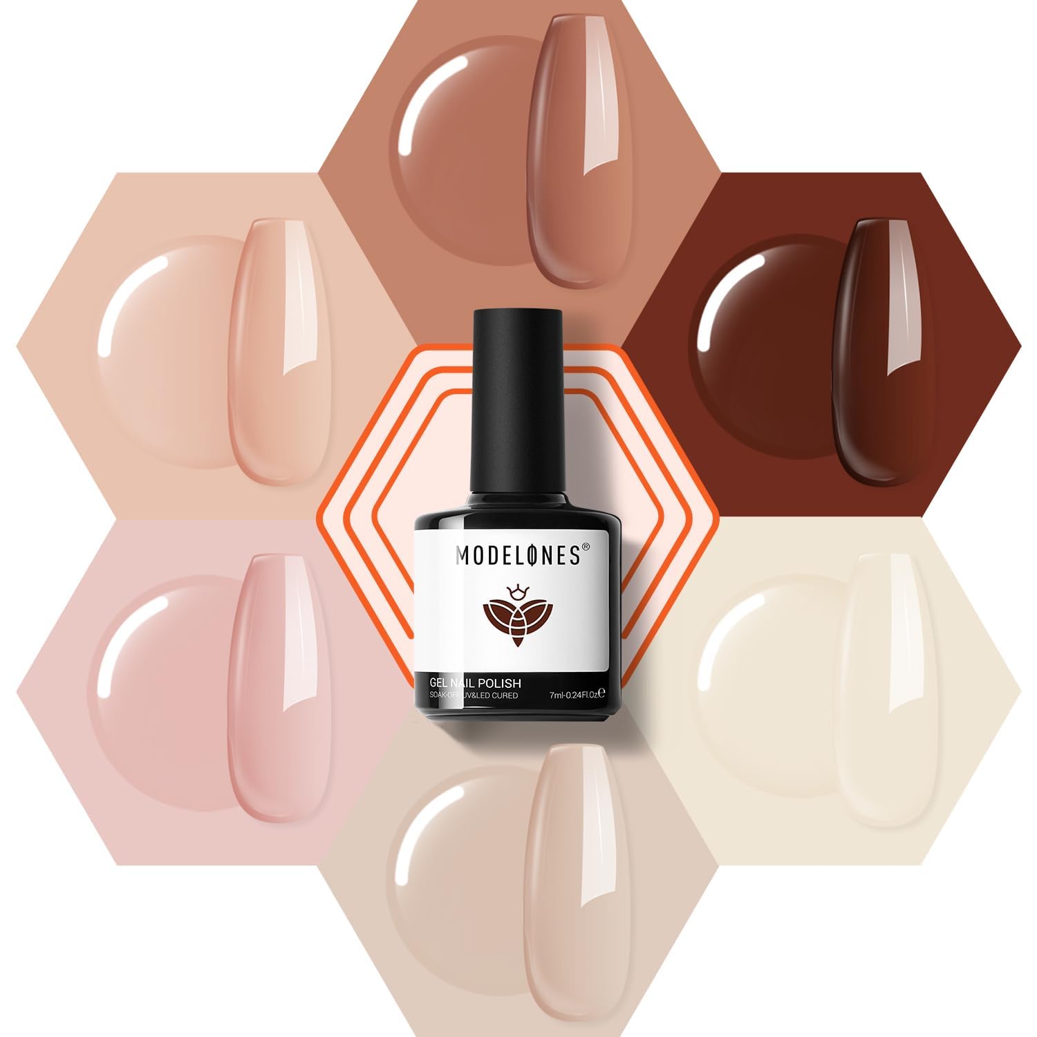 Modelones Nude Gel Nail Polish Set -6 Colors Neutral Milky White Pink Brown Gel Polish Kit Skin Tones Soak Off Gel Nail Kit Manicure DIY at Home Nail Art Salon Gift