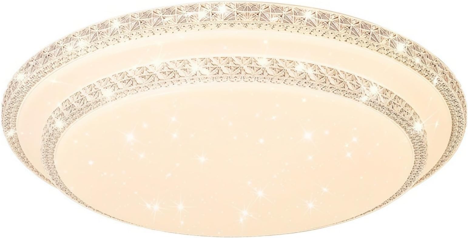 HUA QIANG WANG Flush Mount Round Ceiling Light, Hardwired Double Layer Acrylic Ceiling Lamp with Crystal-Style Edge, 3-Color LED Modern Ceiling Light for Bedroom Living Room Dining Room (50cm)