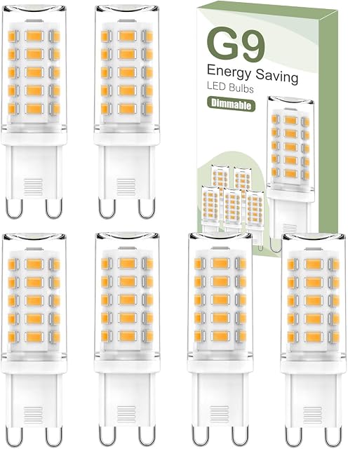 G9 LED Bulbs Dimmable, 6000K G9 LED Bulbs Cool White Dimmable, 5W 560LM G9 LED Dimmable, Energy Saving G9 LED Bulbs Equivalent to 40W Halogen Bulb, No Flicker AC 220-240V for Chandelier, 6 Counts