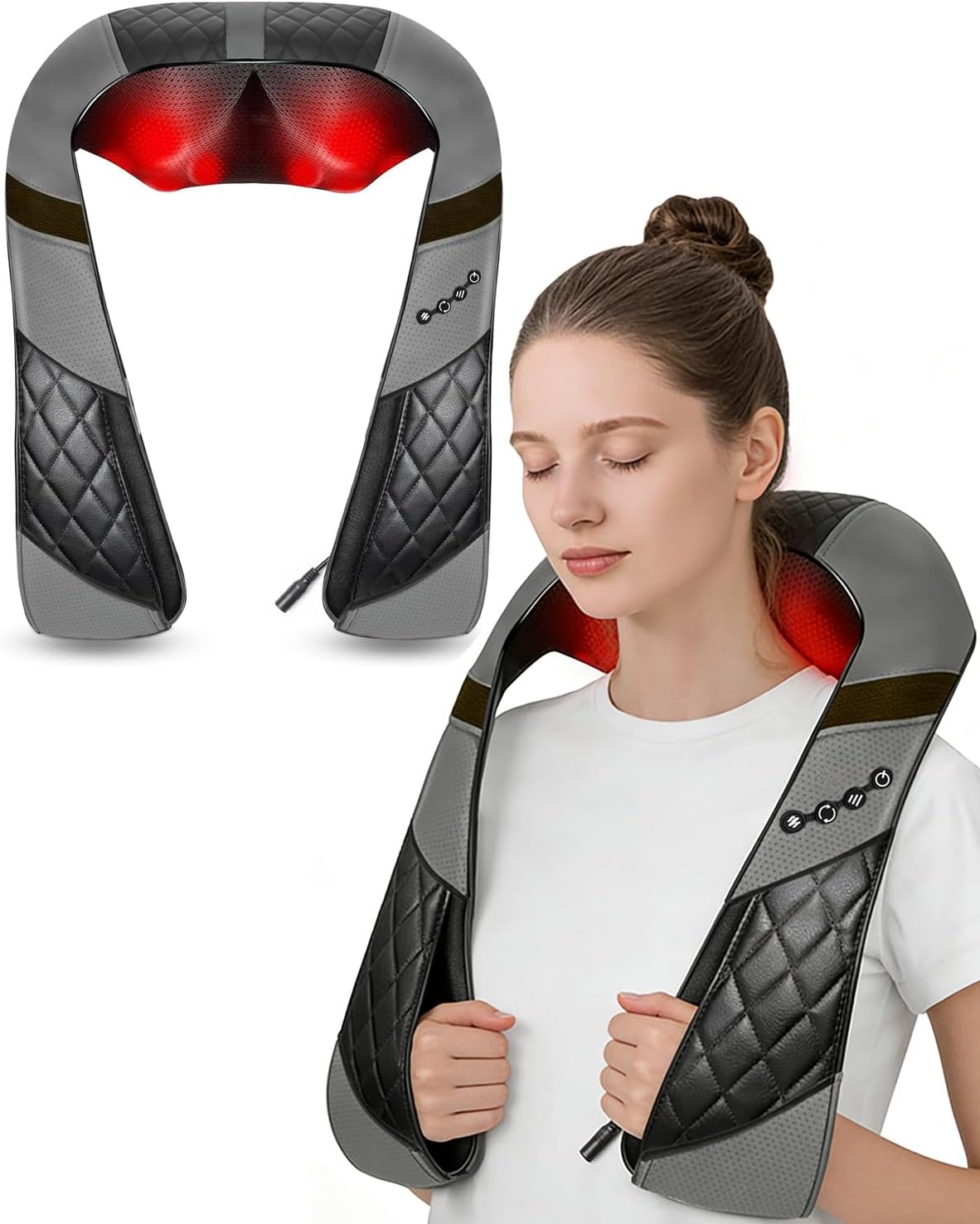 Shiatsu Neck and Shoulder Massager with Heat - Electric 3D Deep Tissue Kneading for Back, Waist and Limbs Pain Relief - Plug-in for Home/Office/Car, Unisex for Office Workers