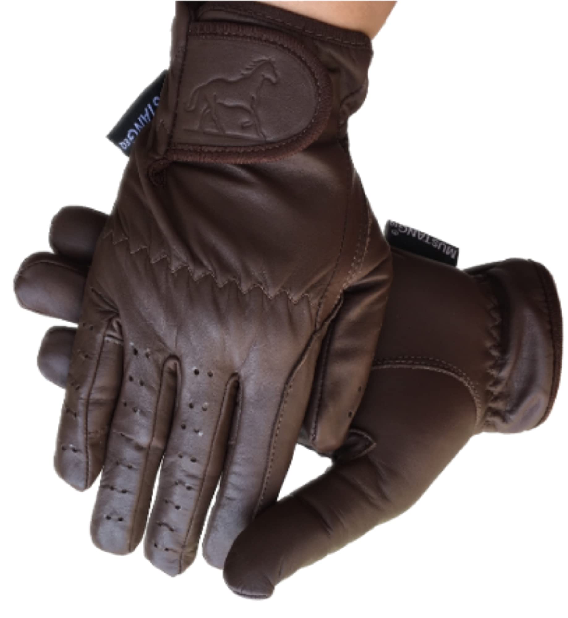Sulkhanz Real leather horse riding gloves for ladies in YELLOW TAN, DARK BROWN, & BLACK Women equestrian gloves (Medium, Dark Brown) - Image 2