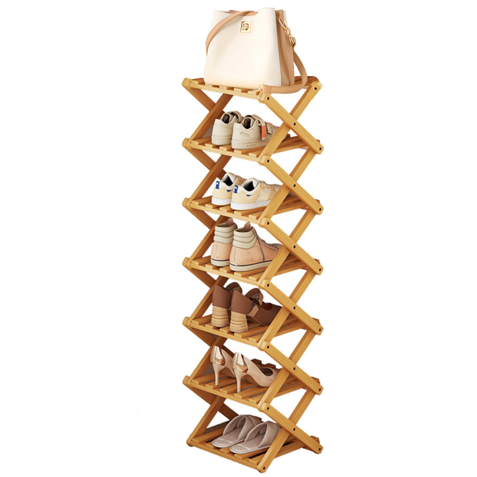 Garqitwan Zapatero Estrecho de Madera con 7 Niveles, 26 x 26 x 96 cm, Estante Abierto para Zapatos, Zapatero Entrada Recibidor, para Entrada, salón, Dormitorio, Ahorro de Espacio