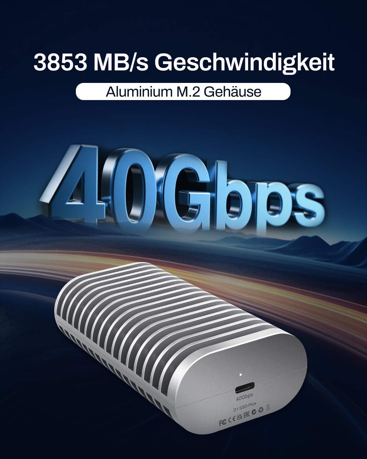 TERRAMASTER D1 SSD Plus 40Gbps M.2 NVMe SSD Gehäuse - Aluminium M.2 Gehäuse USB Typ-C, Kompatibel mit USB 4/3.2/3.1/3.0/2.0, Thunderbolt 5/4/3, Mobile App für Datensicherung inklusive (Diskless)