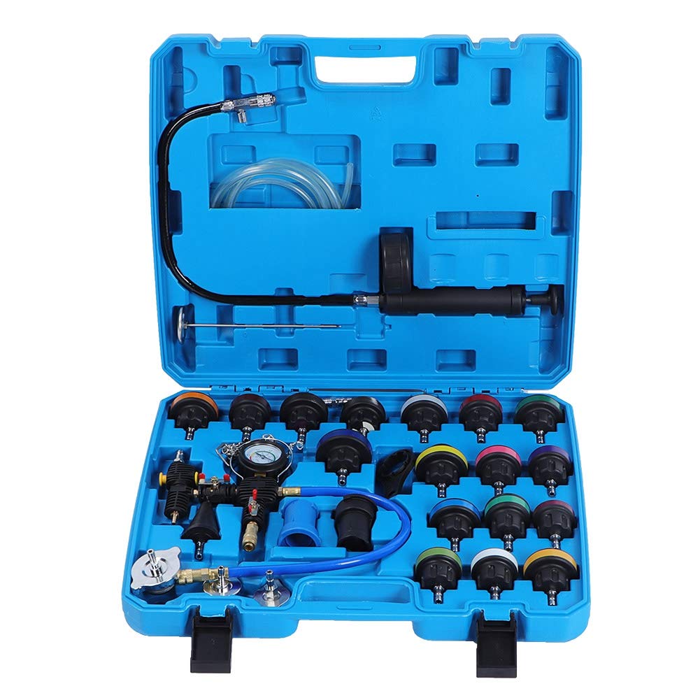 Probador del de enfriamiento de Torvex, kit de medidas de presión del radiador de 28pcs detector de fuga del tanque de agua del automóvil universal, juego de herramientas de