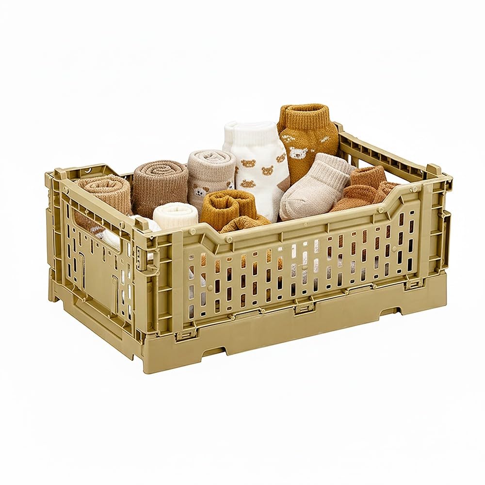 Lote de 4 cajas de almacenamiento plegables 27x17x10,5 cm Plástico amarillo con asas