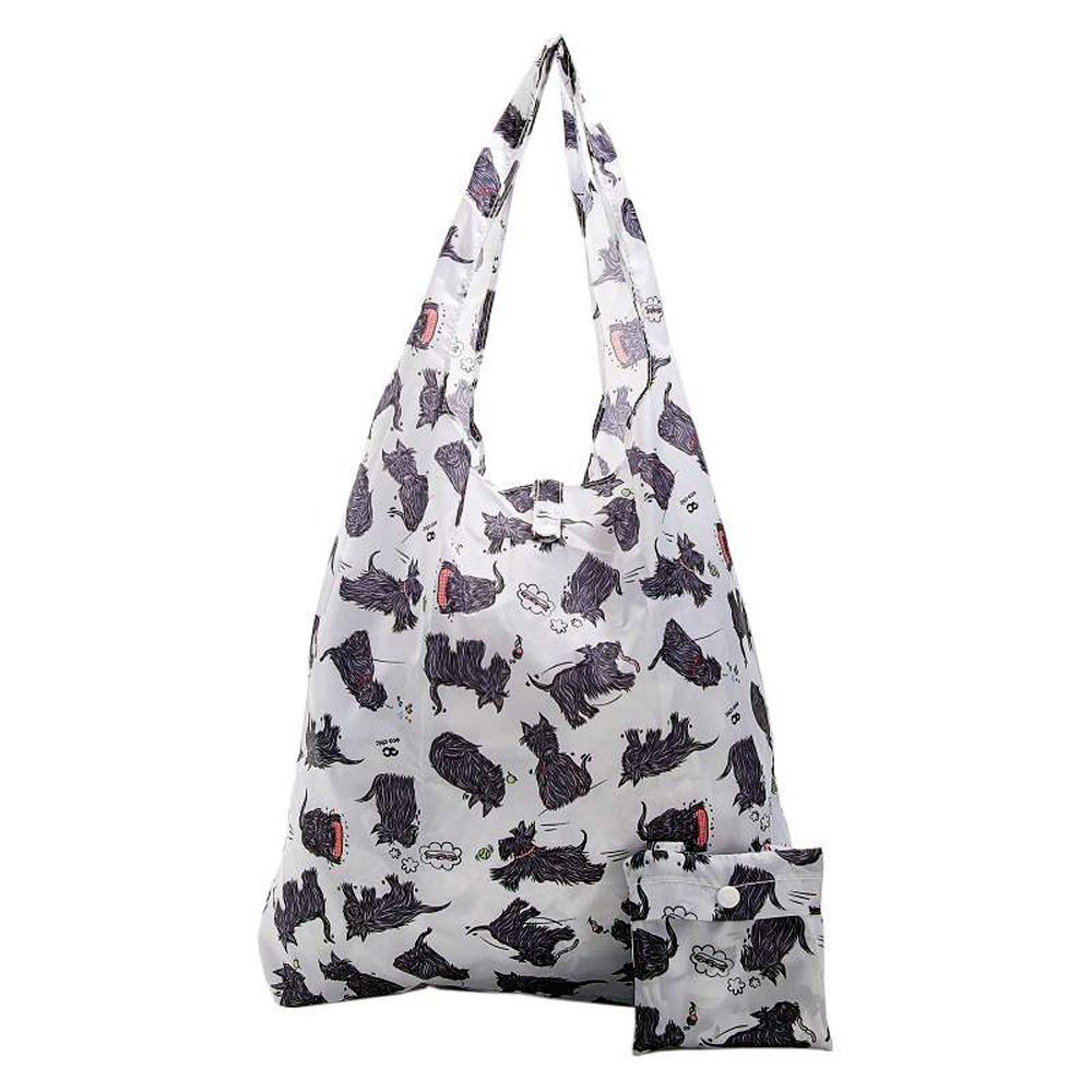 ECO CHIC New Light Weight Foldaway Shopping Bag/Shopper Bag/Reusable Shopping Bag - Made From 100% Recycled Plastic Bottles -Scatty Scotty (White)