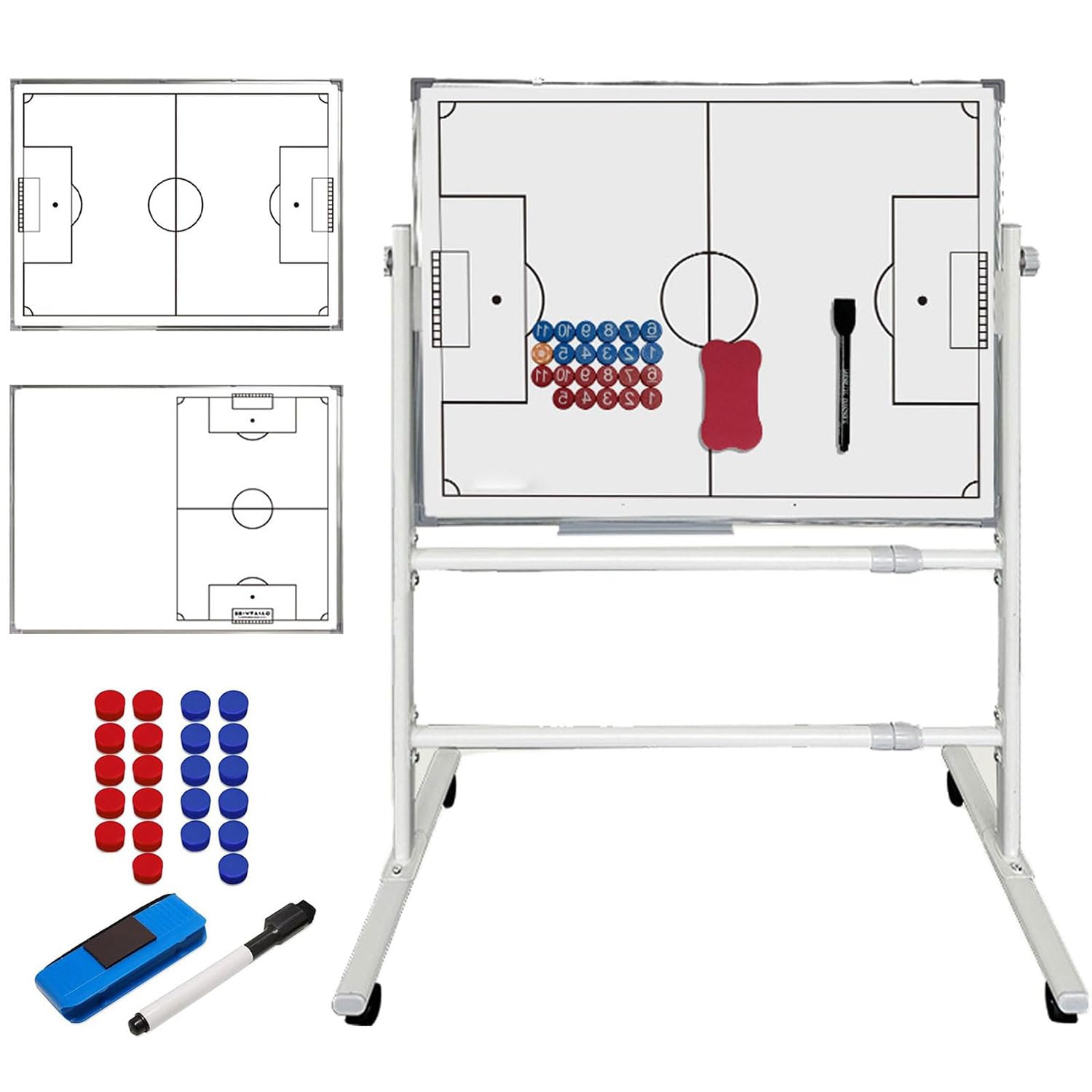 Doppelseitiges Klemmbrett mit Rädern, Radiergummi und Markern, trocken abwischbares Whiteboard, einziehbares Coaching-Board für Spielanalyse, taktische Strategieaufnahme, Fußball