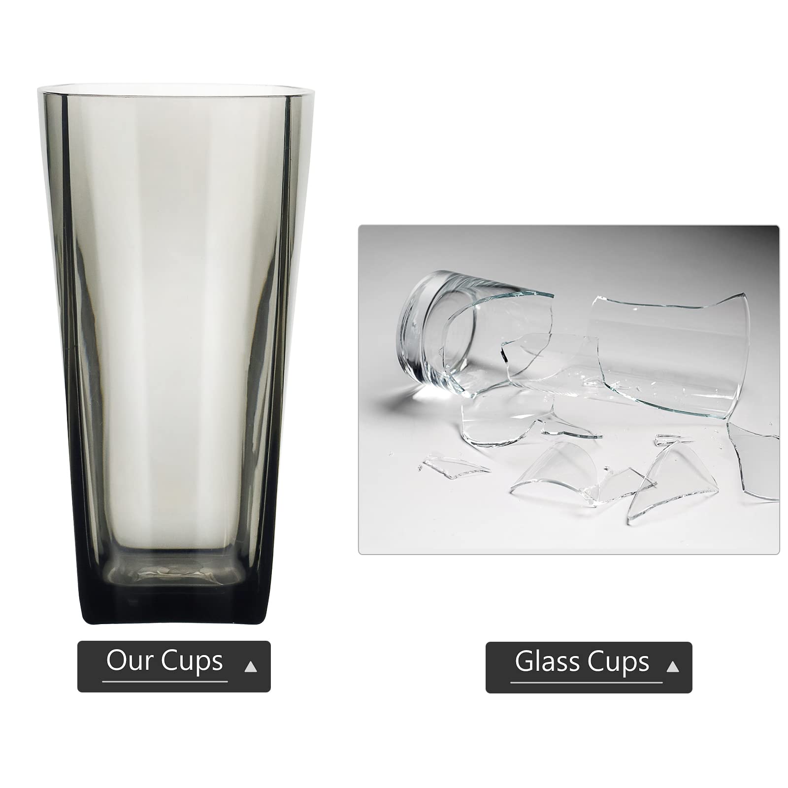 Amazon.com | Top-spring 20-Ounce Reusable Plastic Water Tumbler, Clear  Shatterproof Drinking Glasses, BPA Free, Set of 6 (20 Oz, Gray) | Reusable:  Tumblers & Water Glasses