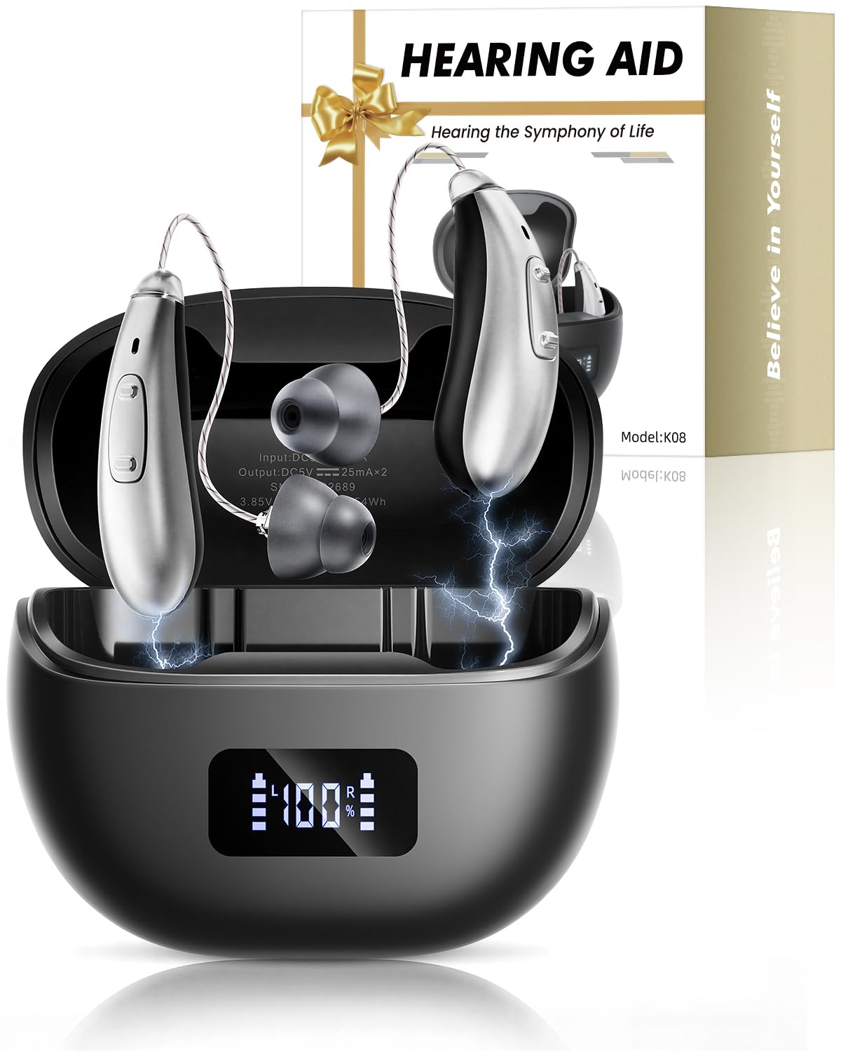 Hearing Aids for Seniors & Adults, 5-Level volume, 100-Hour battery life
