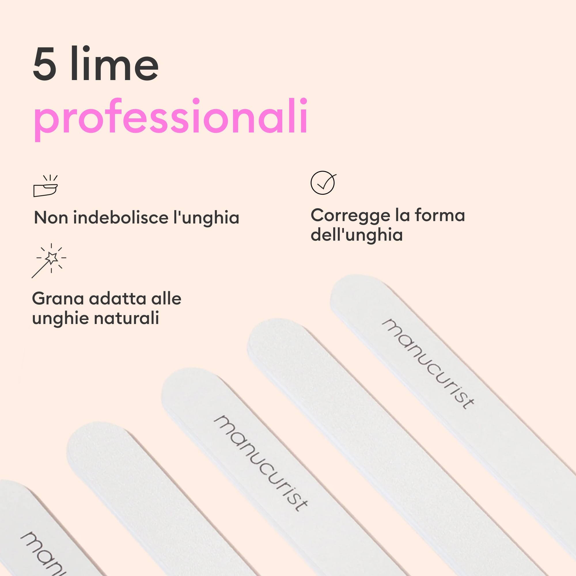 Set di 5 Lime per Unghie 100 180 Manicure Professionali – Lime a Doppia Faccia 100/180 – Kit di Lime Riutilizzabili – Lime per Unghie Naturali Donna – Delicate sulla Lamina Ungueale