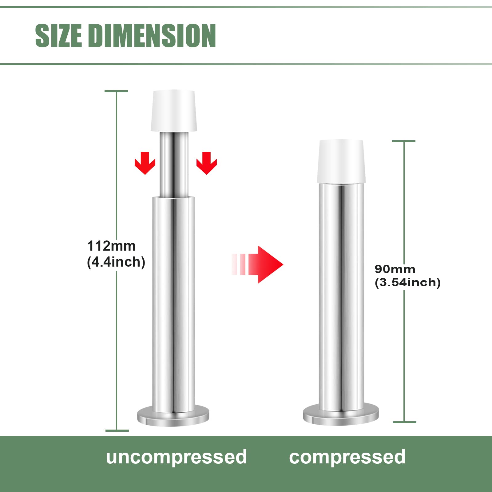 Fermaporta Regolabile Da 7 A 10,8 Cm In Acciaio Inox - Con Tampone Gomma, Per Parete O Battiscopa - Foto 4