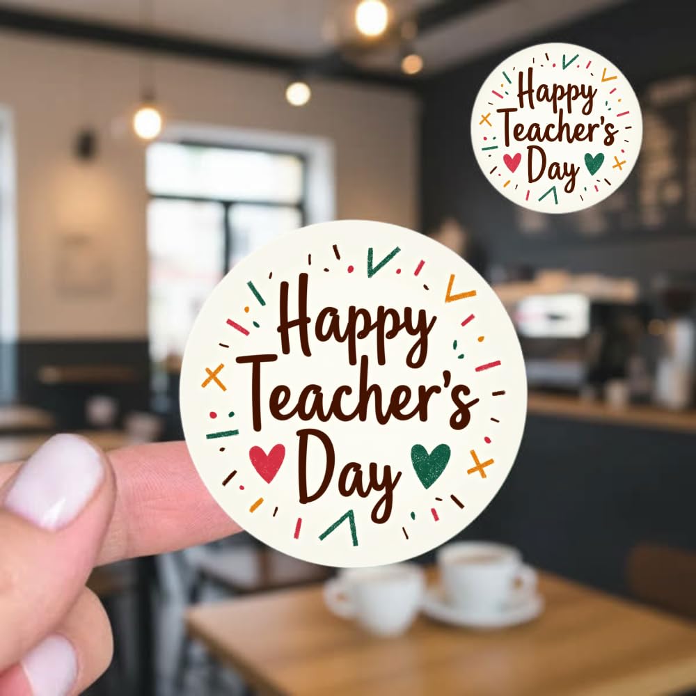 48 Pcs Round Sticker Seal Happy Teachers Day with Hearts and Confetti Pattern Home Decor Stickers Elegant Sticker Set School Office Supplies DIY Crafts Gift Tags-image-18