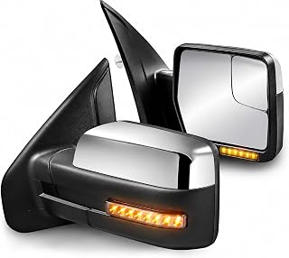 MOSTPLUS Towing Mirror Compatible with 2004-2014 Ford F150 F-150 Power Heated Mirror w/Puddle Light, Sequential Turn Light, Dural Beam (Chrome)