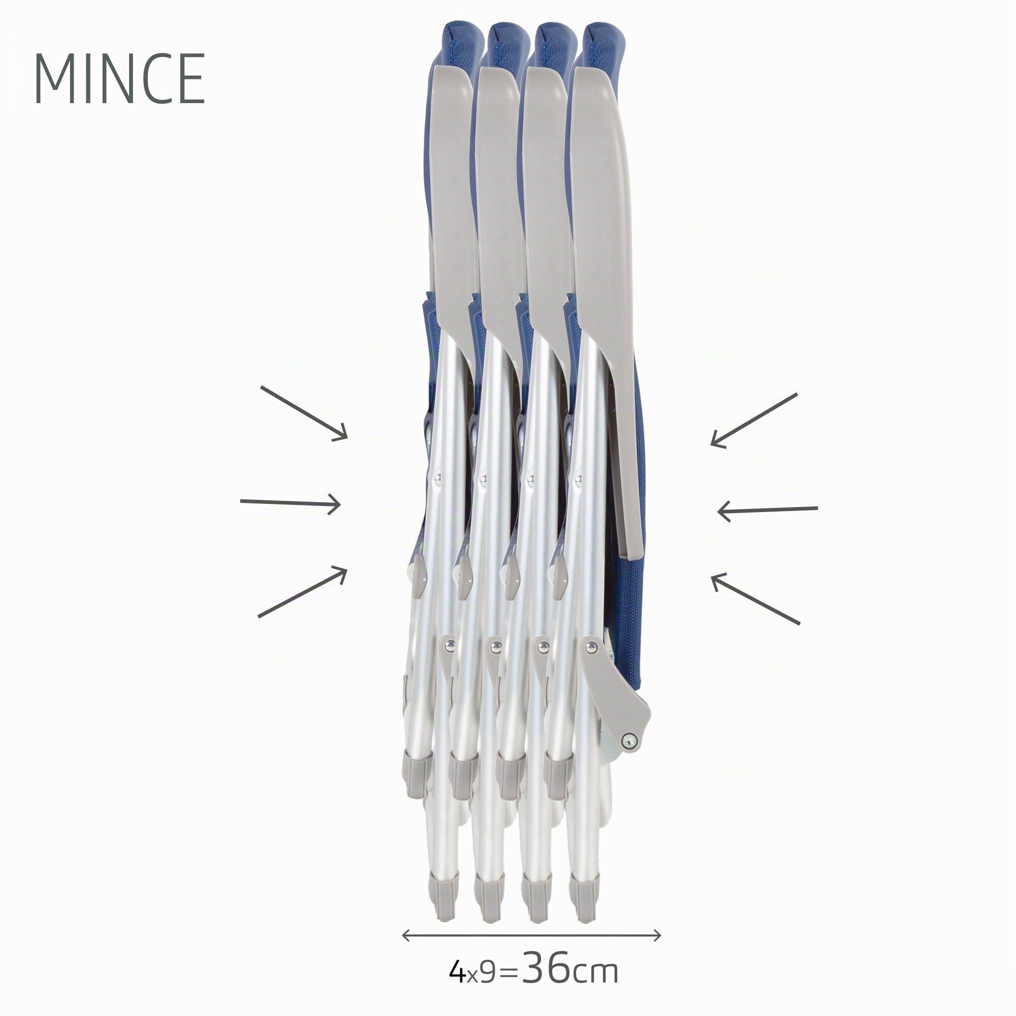 AKTIVE 62661 - Chaise de Plage Pliante Slim, Inclinable 6 Positions Anti-Roulis Bleu Marine, Dimensions 47X60X94cm, Matière : Aluminium, Résistant, Poids Maximum Supporté 110 kg