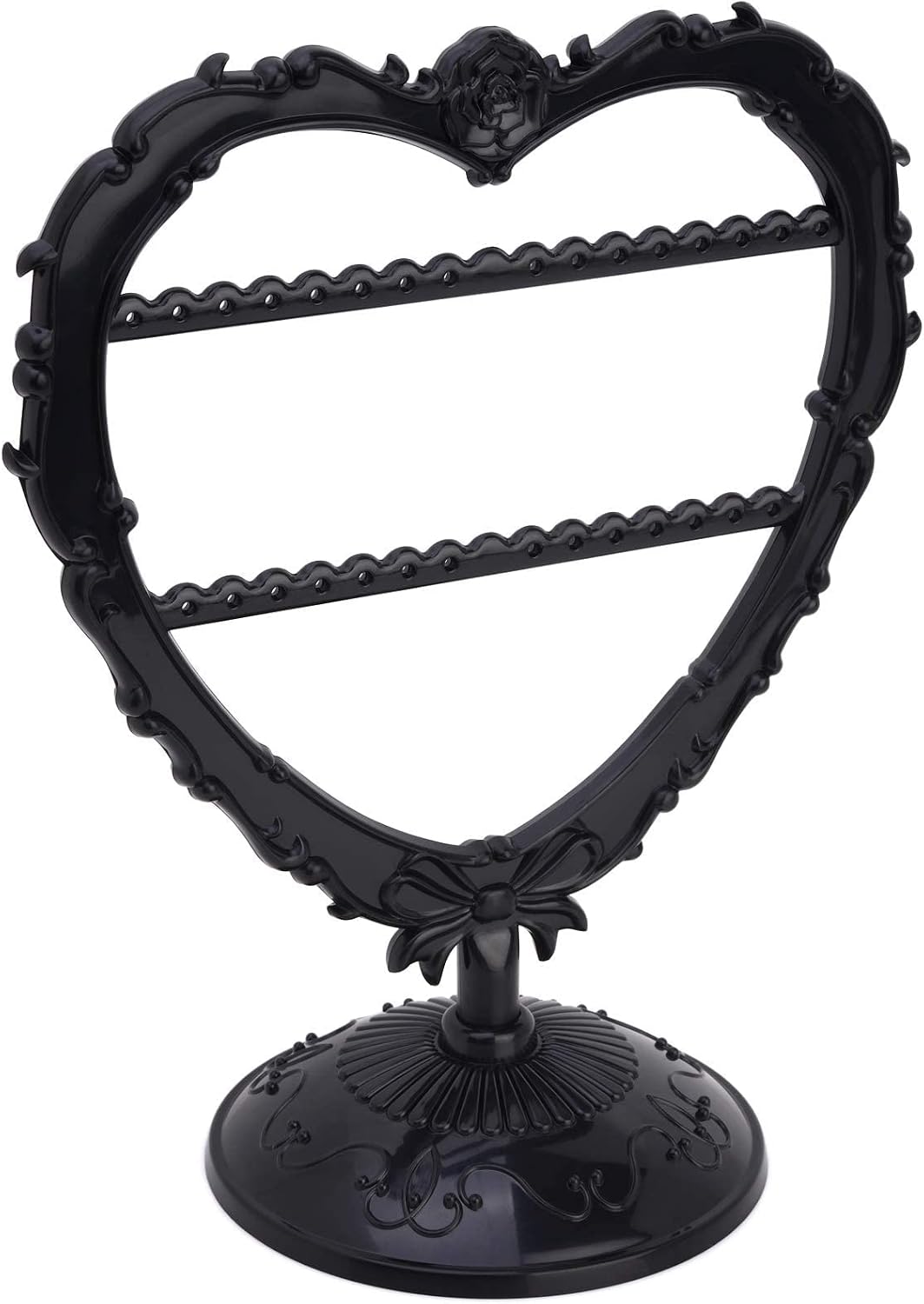 Cute Heart Earring Holder Small Jewelry Organizer Display Stand (Black)