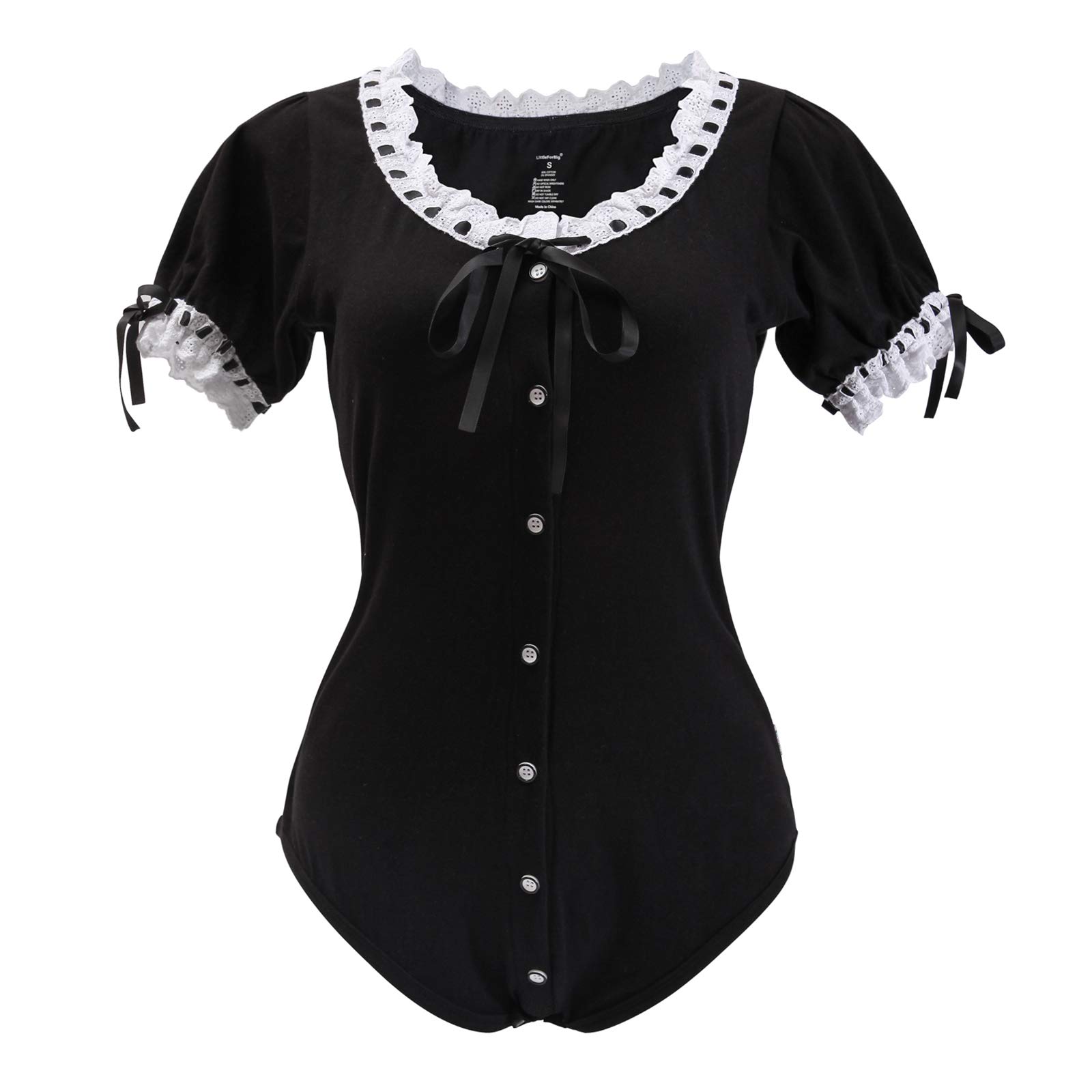 Littleforbig Cotton Romper Pajamas Bodysuit - Lolita Onesie: Small Black