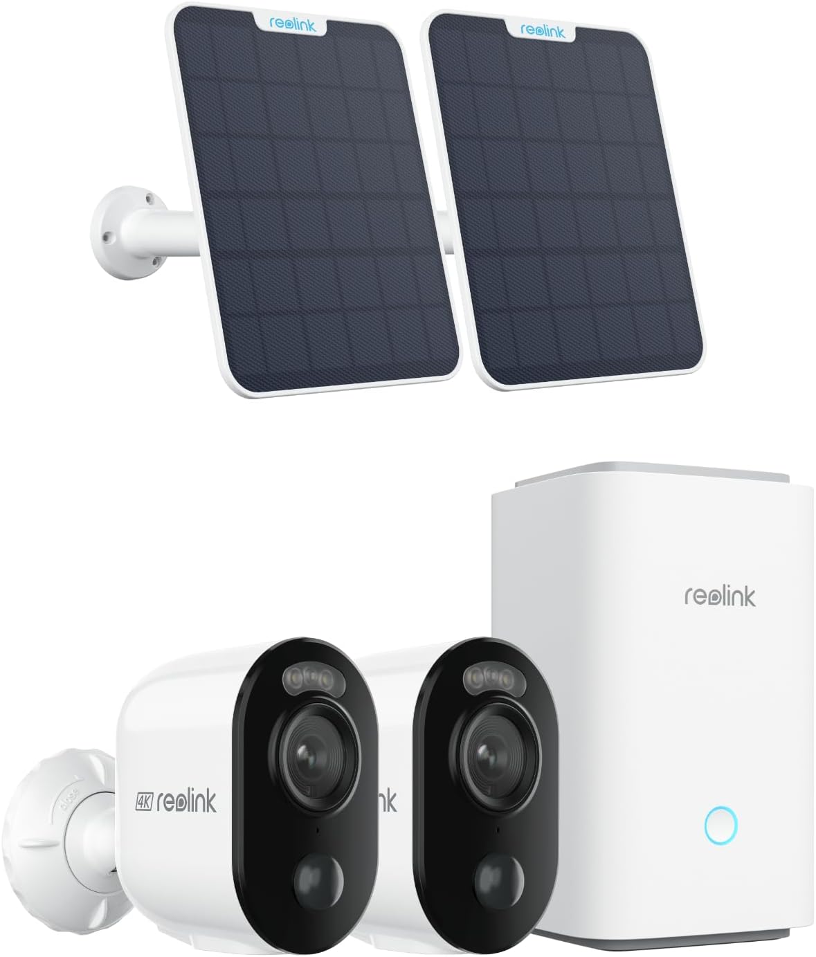 REOLINK 2 Pack Argus 3E +Solar Panel with Home Hub, Wireless Security Camera Outdoor, Spotlight Night Vision, 2.4GHz WiFi, Solar/Battery Powered Home Surveillance, Smart AI Detection