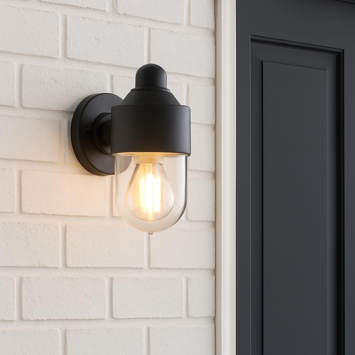 CGC Lighting Outdoor Wall Light Lantern E27 Mains Power Garden Porch Patio Door Black Curved Exterior