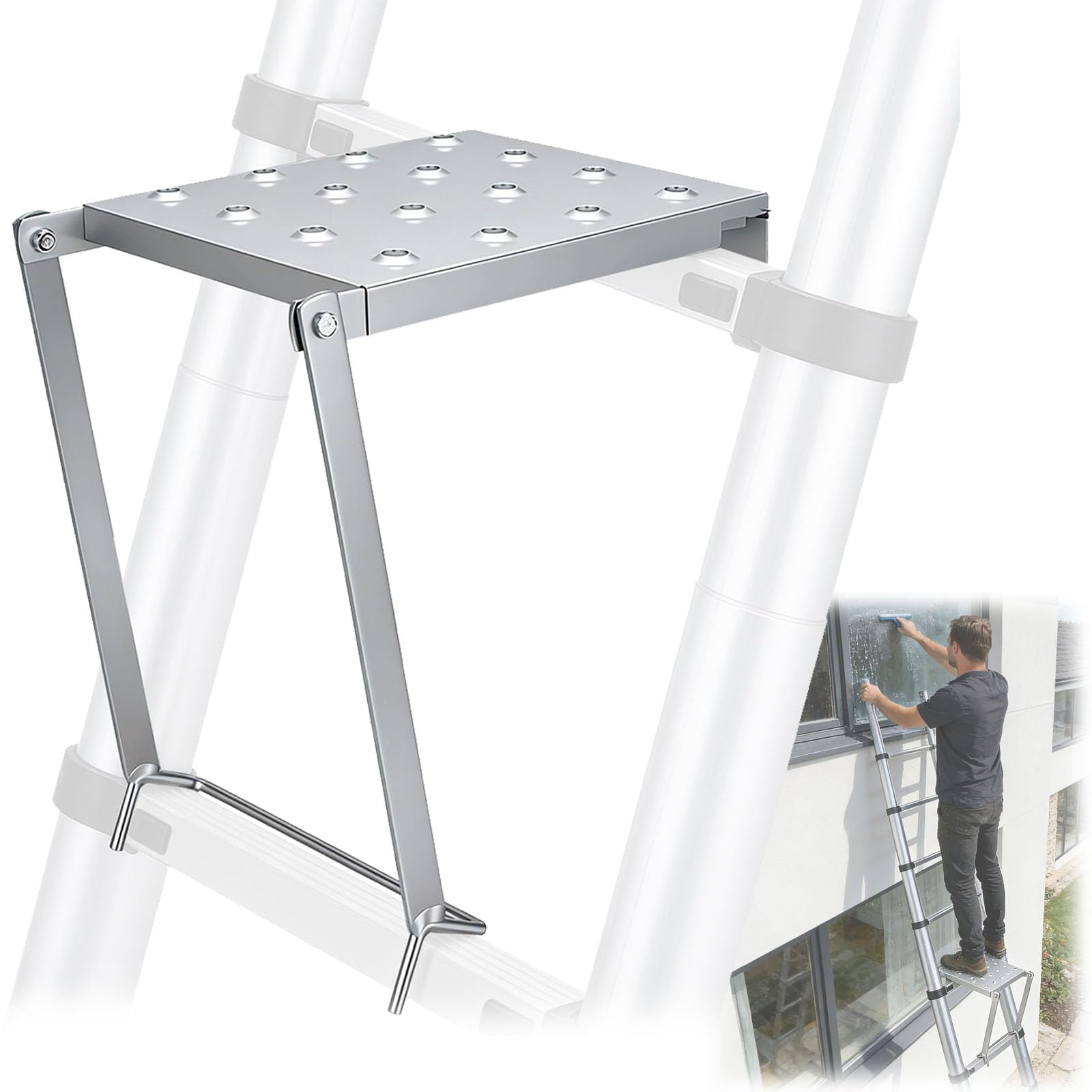 Leiter Arbeitsplattform, Trittfläche 150kg Tritt Ladder Platform Leiter Zubehör Edelstahl Einhängetritt Stabiler Arbeitspodest zum Einhängen in Leitern Stehleitern Anlegeleitern