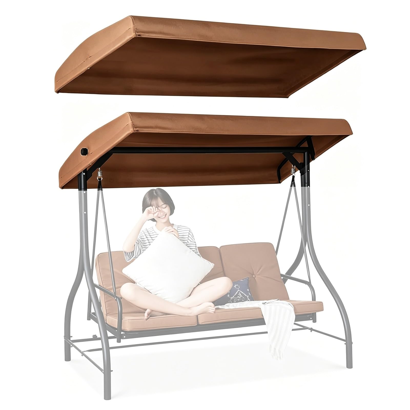 BiSaXieTa Outdoor Swing Canopy Replacement Cover, Waterproof Oxford Fabric Swing Cover with Side Grommets, Anti-UV, for Outside Porch Patio(Brown,64x45in)