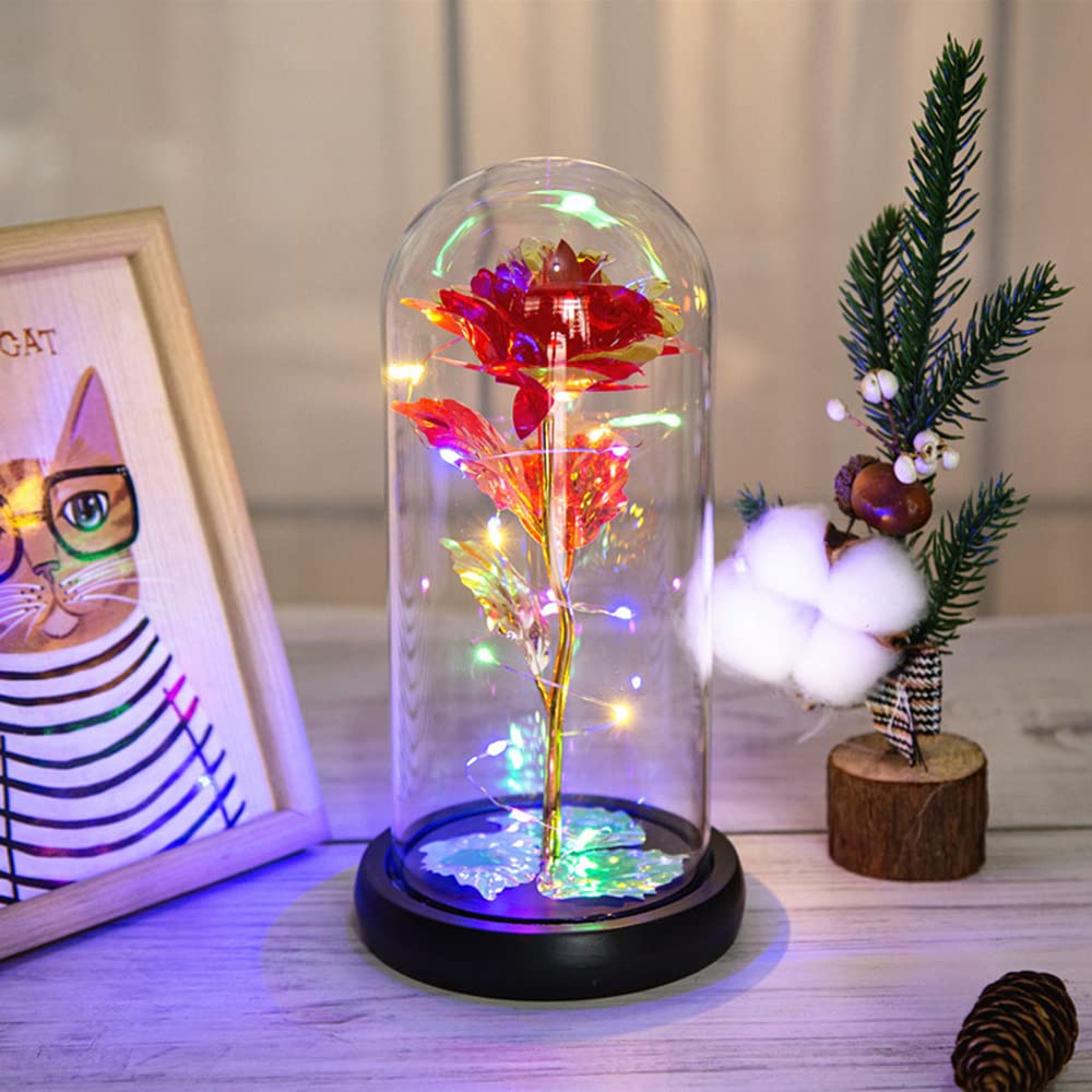Photo 1 of MJEMS Colorful Artificial Flower Rose Gift,Unique Rose Flowers Light,Forever Rose LED Light,Beautiful and Romantic Gifts for Women,Wedding,Valentine's Day,Birthday (Red)