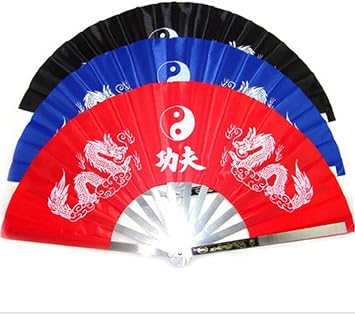 Traditional Chinese Kung Fu Fan Decorative Folding Fans Wushu Dragon Tai Chi Stainless Steel Frame Dance Fighting Fan 3 Color Available Black