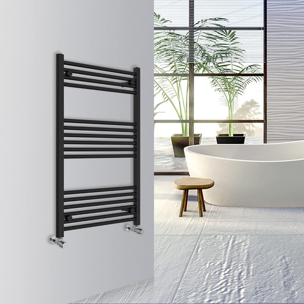 Warmehaus Black Straight Bathroom Heated Towel Rail Warmer Radiator Central Heating 1000X600mm