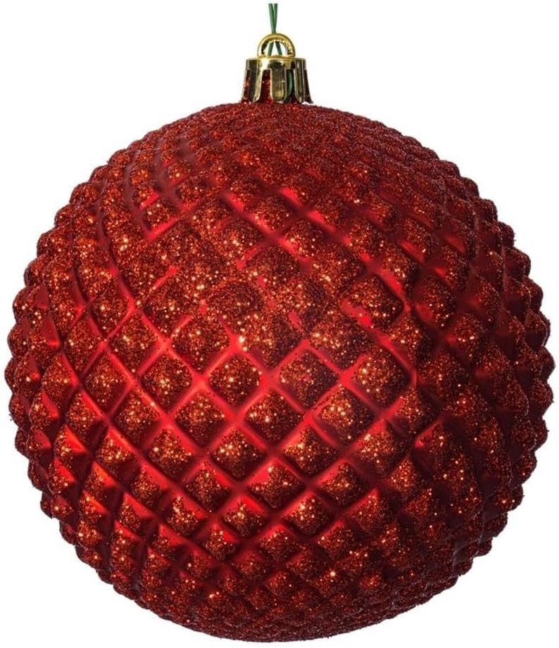 Vickerman 4" Plastic Durian Glitter Ball Ornaments in Red (Set of 6)