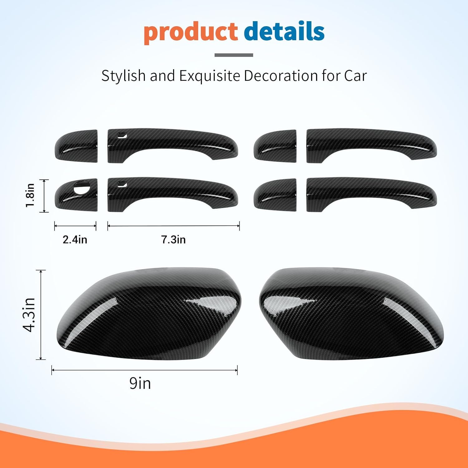 JeCar 6pcs for 2011-2023 Chrysler 300C Carbon Fiber Rearview Side Mirror Caps Cover & Door Handle Cover Trim Kit