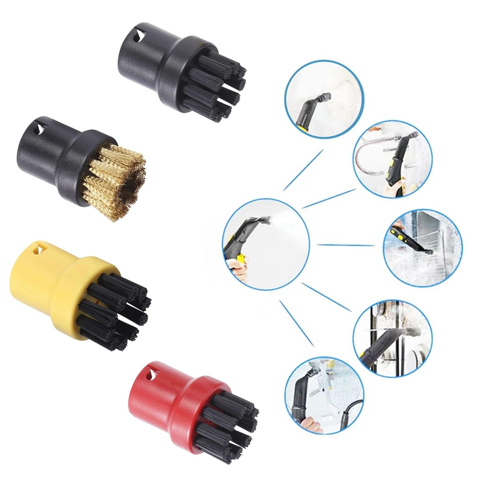 Nettoyeur Vapeur Set, 8 pcs Accessoires pour Nettoyeur Vapeur Kärcher SC1 SC2 SC3 SC4 SC5, comprenant 4 Brosses Rondes, 1 Grande Brosse Ronde, et 3 Buse Pièces Détachées