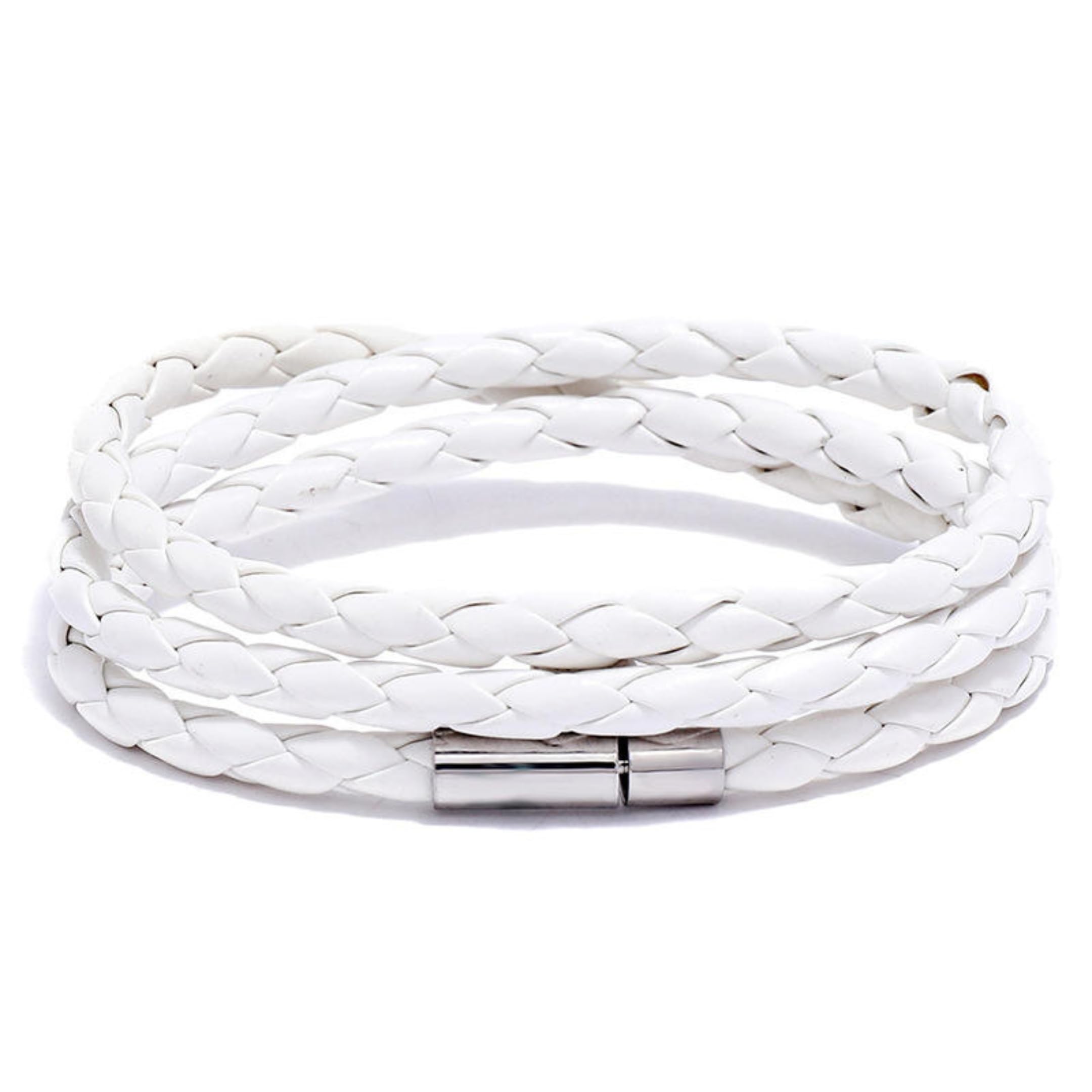 GRIMOAK TWIST - White 5mm Genuine Leather Bracelet with Stainless Steel Magnetic Barrel Push Clasp for Men & Boys (24 inch)-image-14