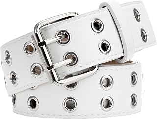 XZQTIVE Double Grommet PU Leather Belt for Women Men Punk metal Jean Belt Wide 1.5 Inch