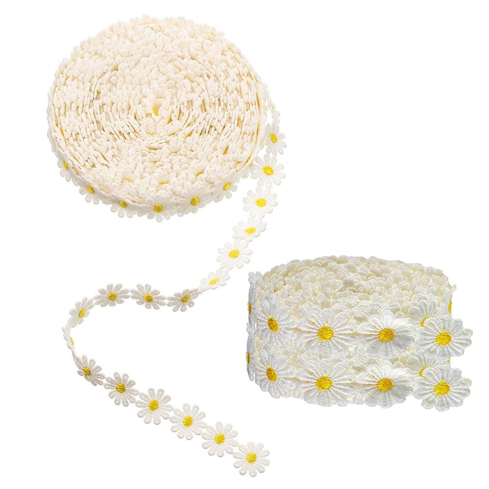 Lace Ribbon Trim Embroidered Sewing Lace Trim, Daisy Flowers Ribbon Applique Fabric for Decorations Crafts Supplies, 9 Yards (Yellow)