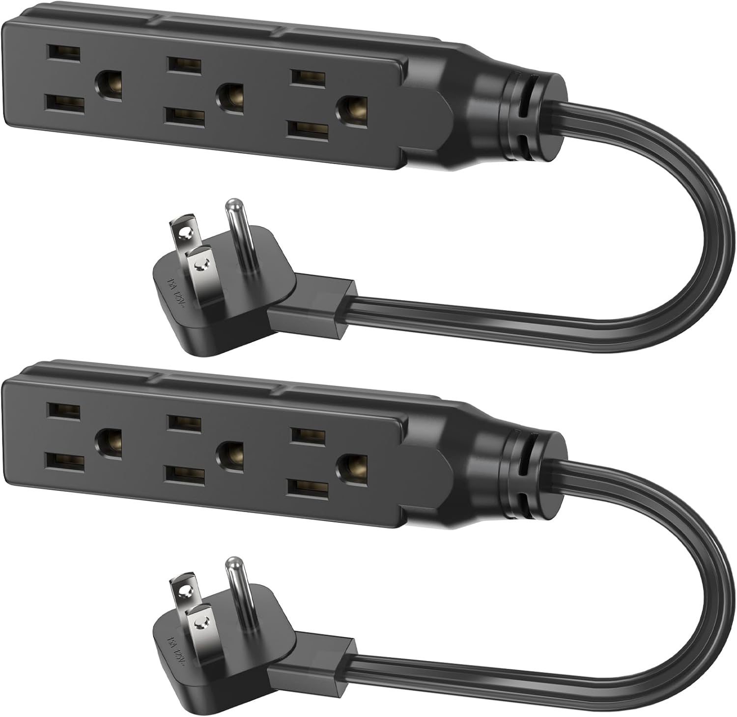 1 FT Short Power Extension Cord, HITRENDS 3 Outlet Extension Cord, 3 Prong Grounded Wire, SJT 16 AWG Flexible Power Cord, 15 Amp, 125V, 1875 Watts, Black - 2 Pack