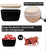 Vista 5 de HAOTOP Mantequillera de porcelana perfecta para 4 barras de mantequilla, recipiente de mantequilla grande de cerámica con tapa (negro)