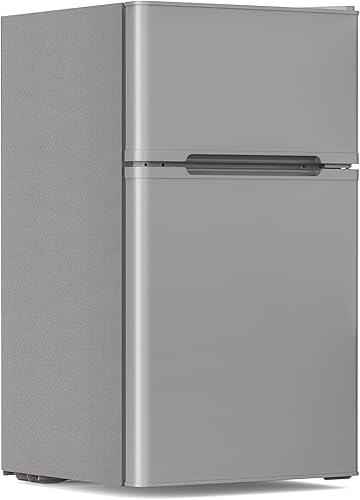 Refrigerador pequeño de 3.1 pies cúbicos con congelador, refrigerador compacto con 2 puertas, mini refrigerador con estantes de vidrio extraíbles