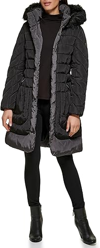 GUESS Women's Midweight Puffer Jacket Manteau Alternatif en Duvet, Noir ceinturé