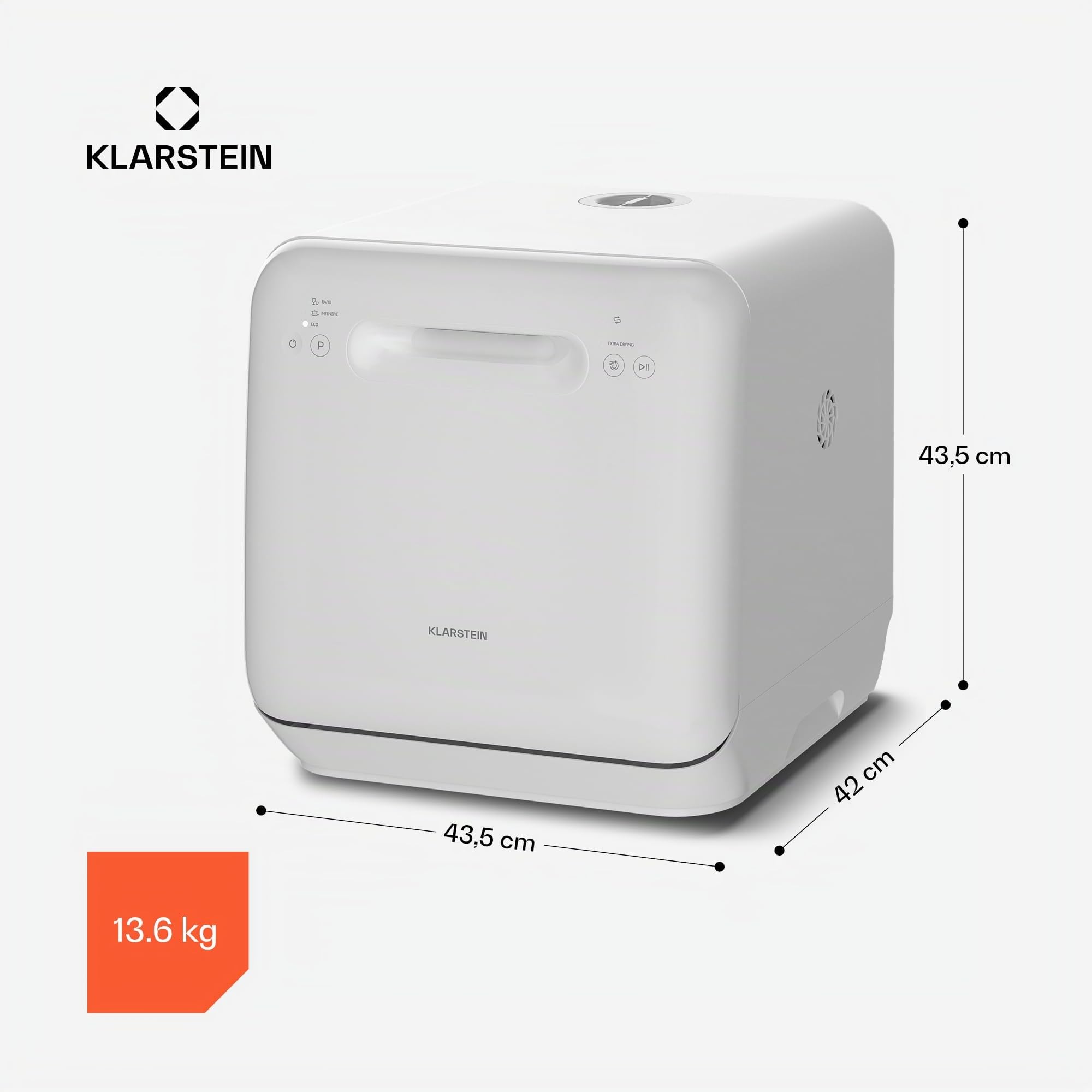 Klarstein Mini Lavastoviglie Aquatica – Lavastoviglie da Tavolo Compatta, 2 Coperti, 3 Programmi, Serbatoio 5L, Senza Installazione, Silenziosa 58dB, Portatile per Casa & Campeggio