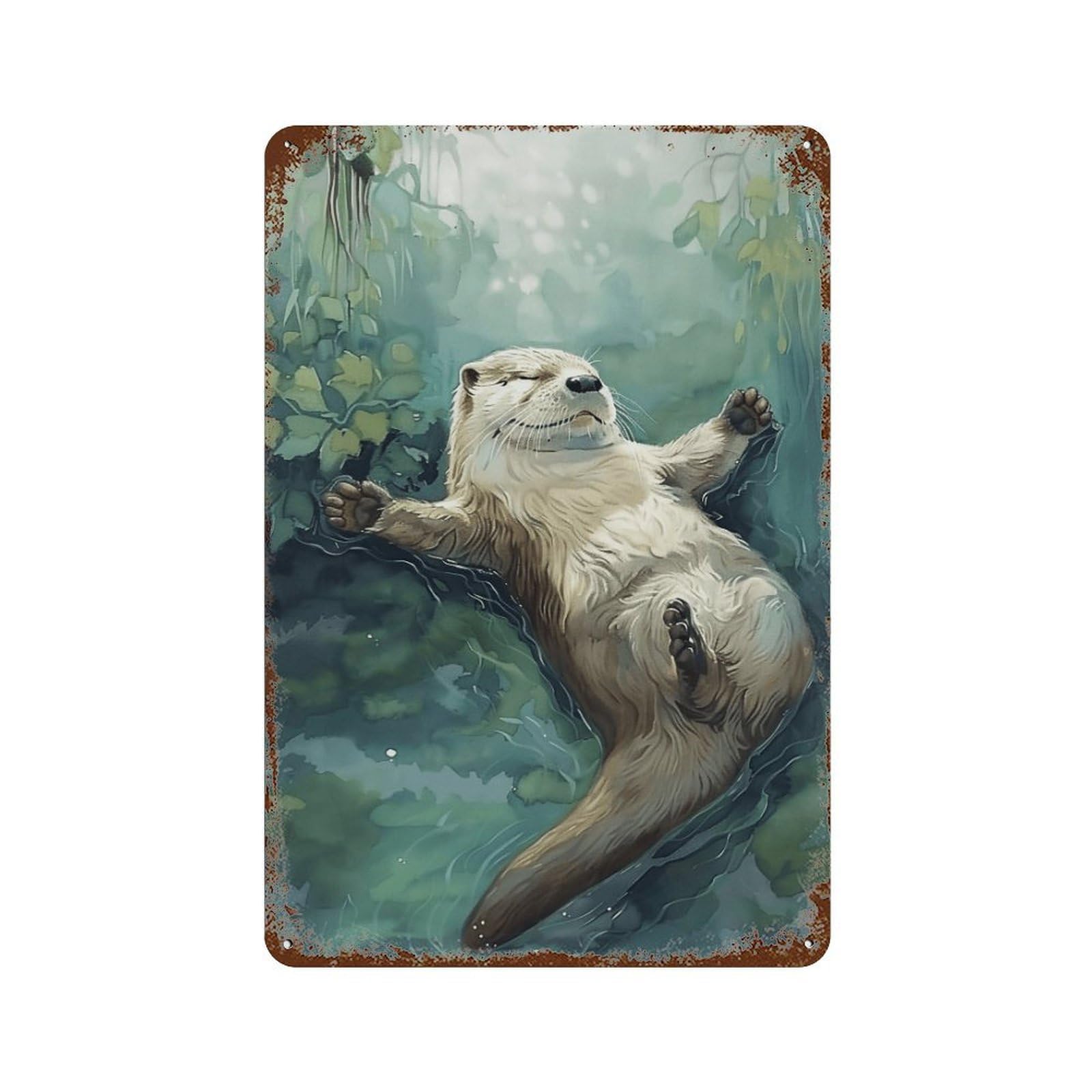 HDURYEYRYY Floating River Otter Watercolor 04 Wall Retro Iron Vintage Art Metal Tin Sign Poster Modern Home Cofffee Club Art Bar Shop Decor 30x20cm