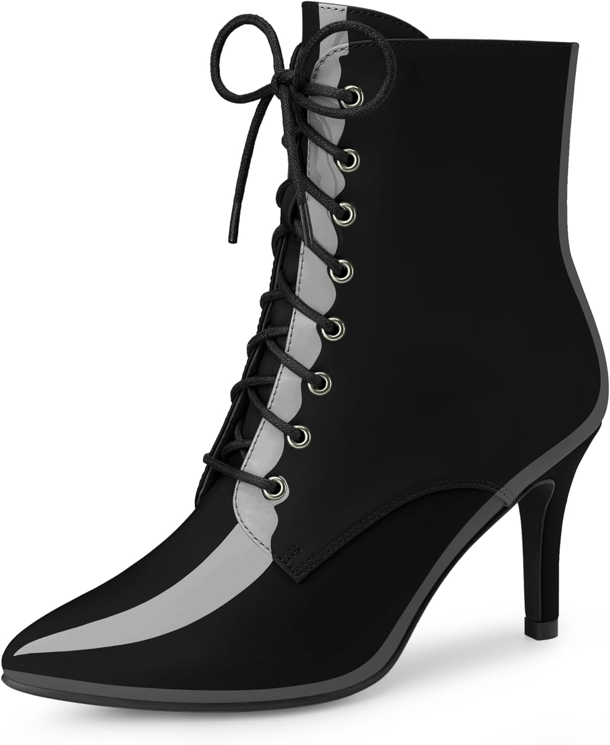 Allegra K Women's Lace Up Boots Pointed Toe Stiletto Heel Ankle Boots