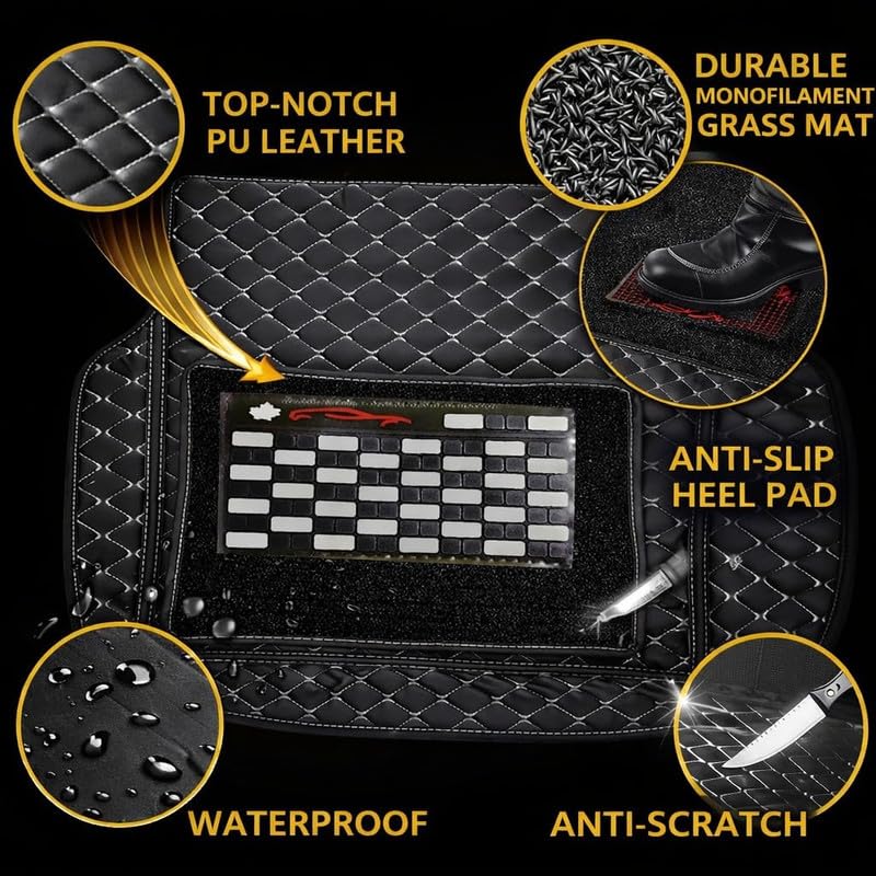 Image of CYRERUniversal Car 7D Floor Mats for 5-Seater Cars | Premium PU Leatherette Car Foot Mats | Anti-Skid, Waterproof, Easy to Clean | Silver Black | Set of 3