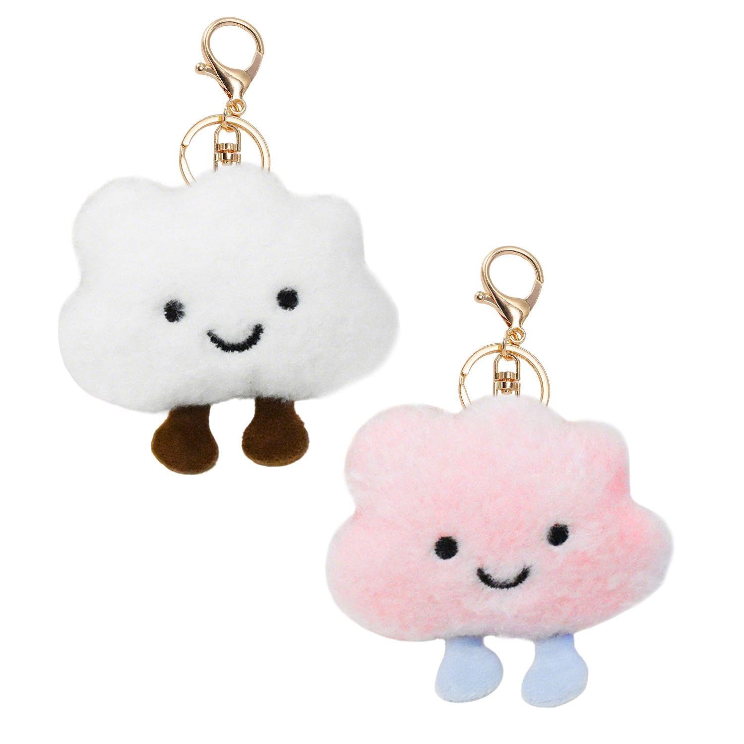 EJUFNS 2 Pieces Of Plush Cloud Pendants, Cute Keychain Charms, Bag Decoration Pendants, Birthday Gifts For Friends (White, Pink).