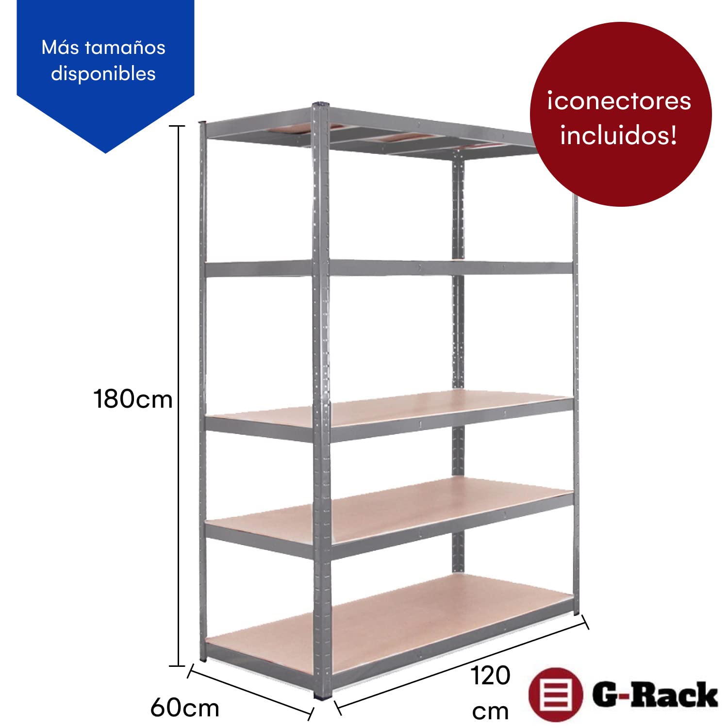 G-Rack Estantería para garaje: 180 cm x 120 cm x 60 cm, compartimento individual, color gris, unidad de 5 niveles, peso de carga de 175 kg por nivel (875 kg por unidad), uso doméstico, oficina, garaje