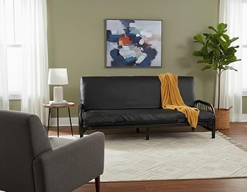 D&D Futon Furniture Black Leather Look Vinyl Full Size Futon Mattress Covers, Bed Protector, Slipcovers, 6 x 54 x 75