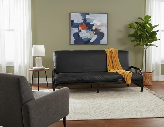 D&D Futon Furniture Black Leather Look Vinyl Full Size Futon Mattress Covers, Bed Protector, Slipcovers, 6 x 54 x 75